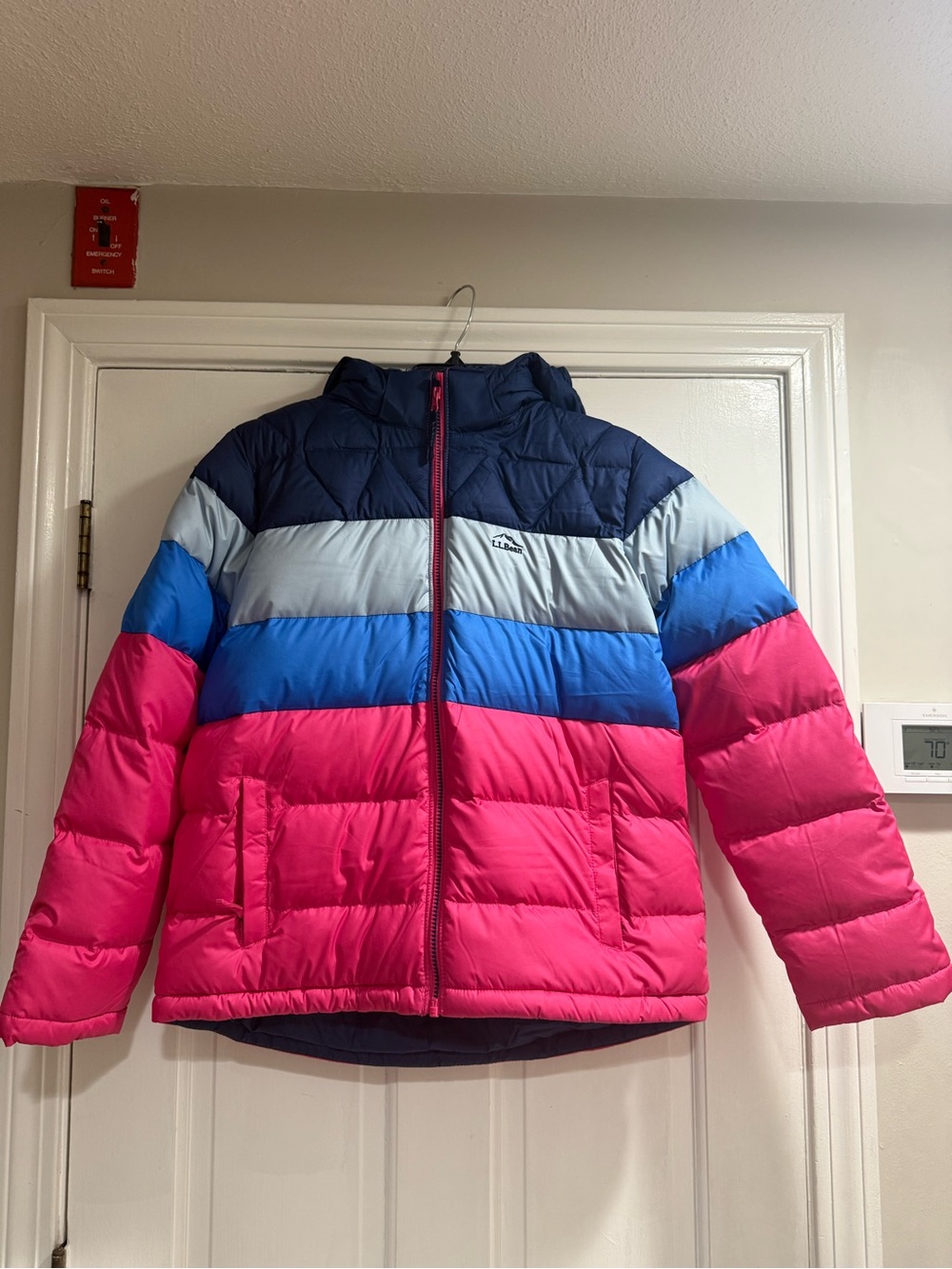 L.L. Bean Kids Colorblock Puffer Jacket - Pink, Blue & Navy